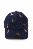 Navy Christmas Dogs Embroidered Corduroy Cap
