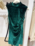 Velvet Green Mock Neck Dress