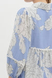 Blue & White Floral 3/4 Sleeve Top