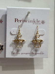 Earrings - Gold Open Angels W/ Pearls