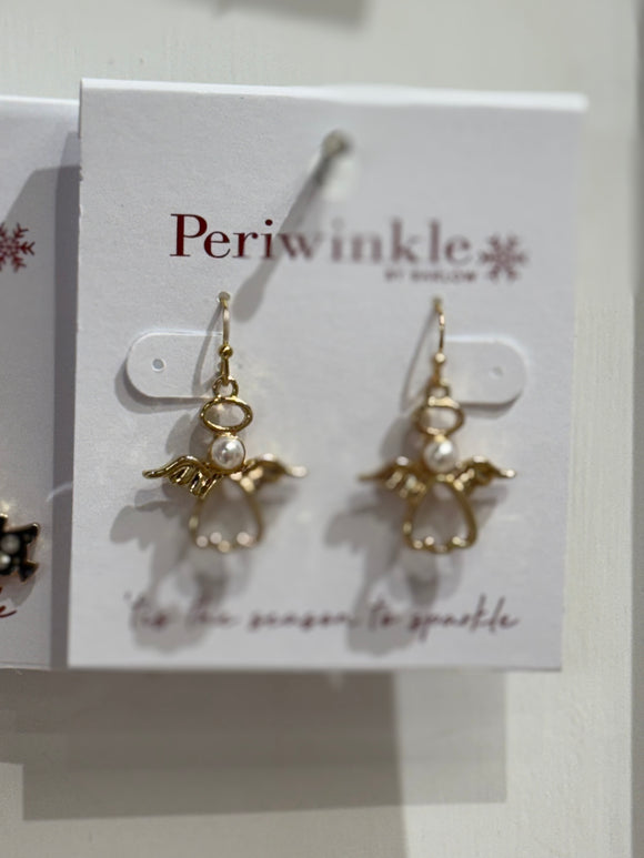 Earrings - Gold Open Angels W/ Pearls