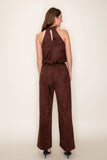 Brown Tie Stitch Detail Suede Pants