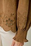 Brown Embroidered Long Sleeve Top