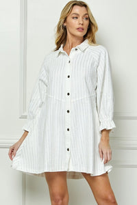 White Pinstripe Rhinestone Denim Dress