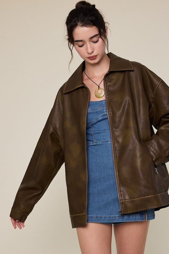 Chocolate Vegan Leather Jacket
