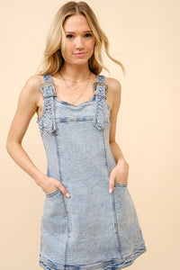 Light Wash Denim Dress With Buckle Straps