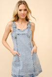 Light Wash Denim Dress With Buckle Straps