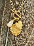 Gold Double Heart & Pear Pendant Necklace