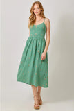 Green Embroidered Gauze Smocked Dress