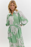 Mint Floral Scalloped Trim Button Dress