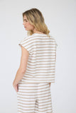 Taupe Striped Round Neck Short Sleeve Top