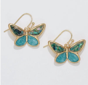 Earrings - Turq Butterflies w/Alabone