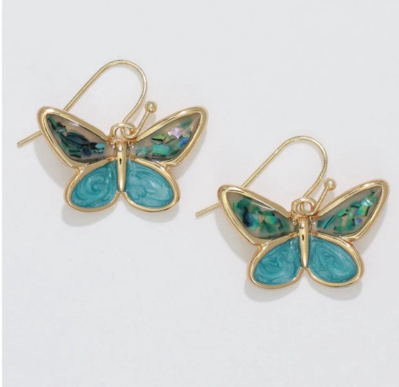 Earrings - Turq Butterflies w/Alabone