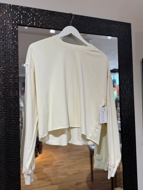 Cream Cropped Crewneck Sweatshirt