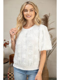 Ivory 3D Floral Puff Sleeve Top