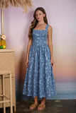 Blue Floral Jacquard Midi Dress