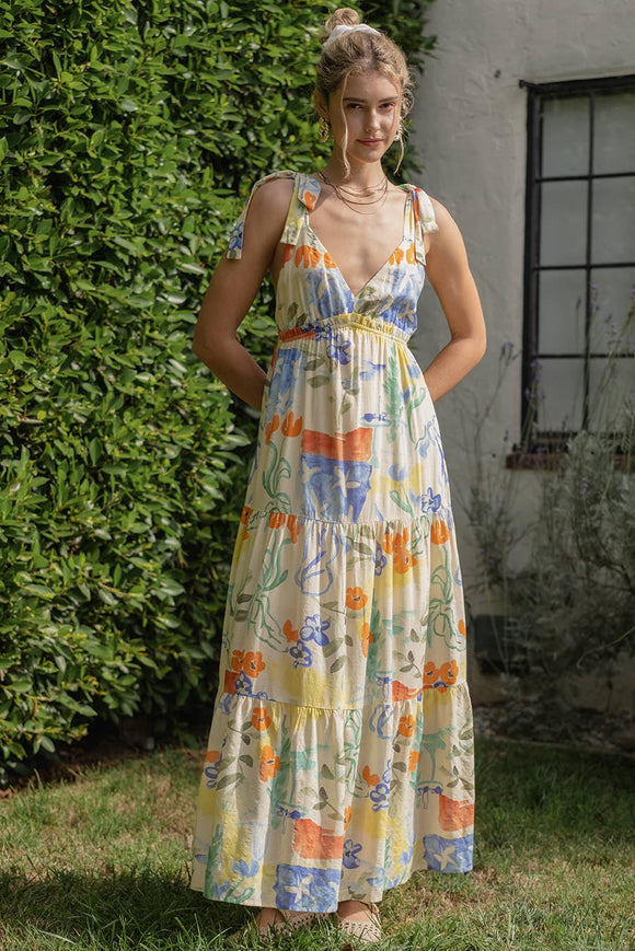 floral maxi dress with tie Spaghetti Strap Size:Large - Extra Large JLUXLABEL | Reserved for sweeping maxi hem brand: Frankies Bikinis