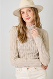 Tan Lettuce Edge Textured Knit Top