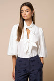White Puff Sleeve Double Bow Blouse