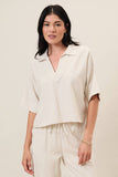 Collared Split Neck Linen Top