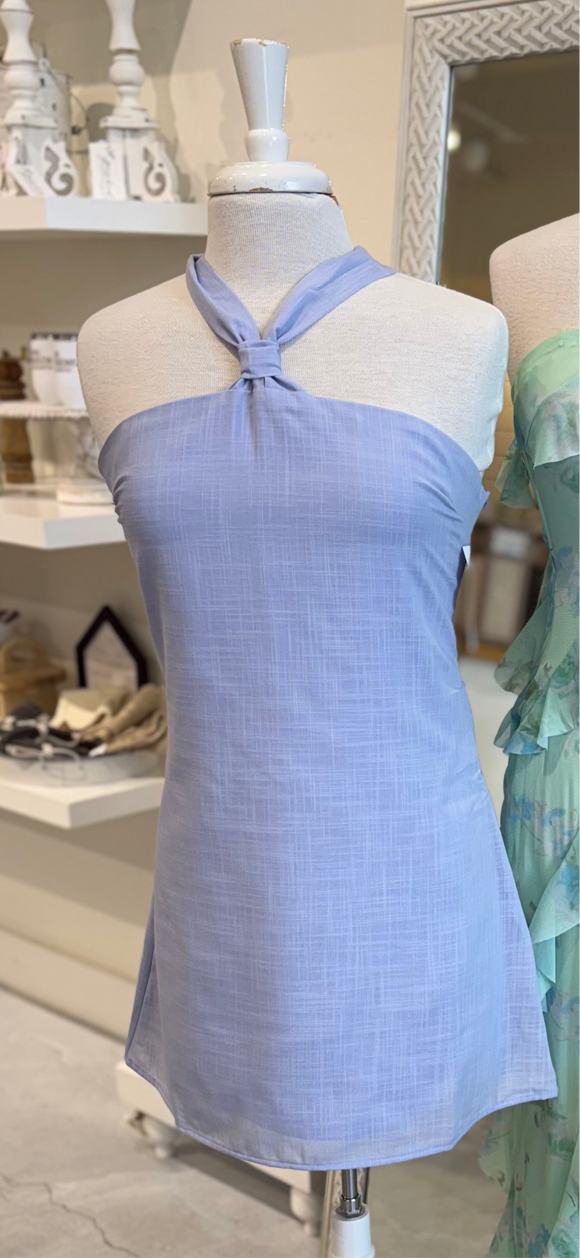 Periwinkle Satin Halter Mini Dress