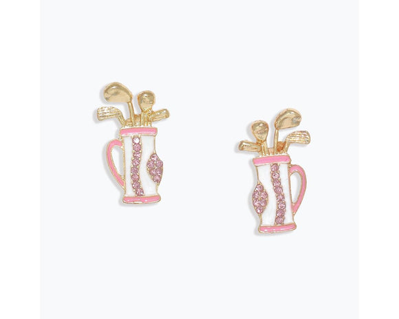 Earrings - Pink & White Golf Bags