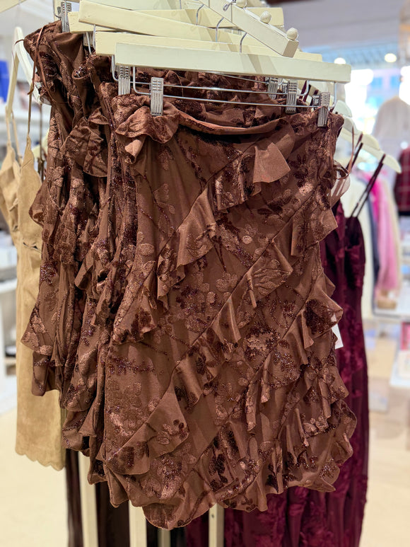 Brown Floral Strapless Mini Dress
