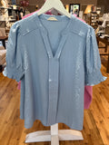 Light Blue Textured Puff Sleeve Top
