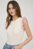 Pink Contrast Ruffle Sleeve Top