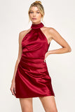 Red Satin Backless Mini Dress