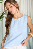 Blue Floral Embroidered Pattern Floral Lace Top
