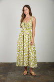 Green Leaf Print Midi Dress