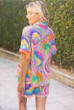 Neon Pink Piped Patterned Collared Top