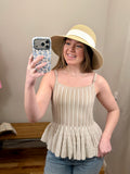 Tan & White Stretch Fabric Tank