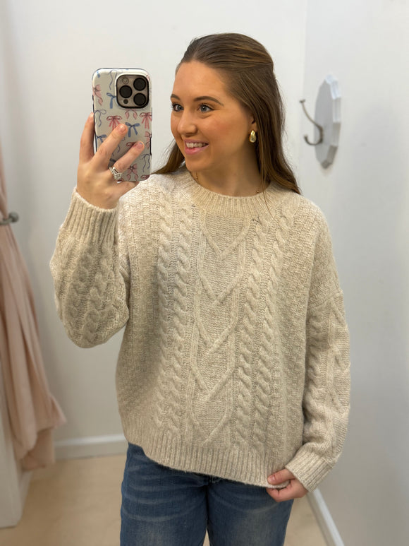 Taupe Cable Knit Sweater