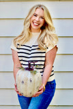 Navy Striped Sleeveless Mock Neck Sweater