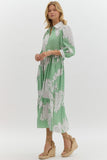 Mint Floral Scalloped Trim Button Dress