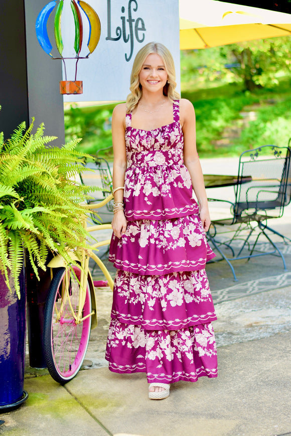 Wine Floral Tiered Maxi Dress Fashion Cupcake Wine Floral Tiered Maxi Dress Fashion Cupcake