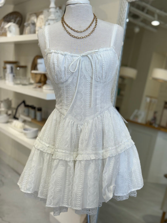 White Eyelet Lace Corset Dress