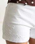 White High Rise Embroidered Shorts