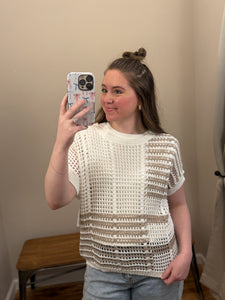 Taupe & White Stripe Crochet Top
