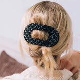 Jet Black Quilted Large Round Hair Clip