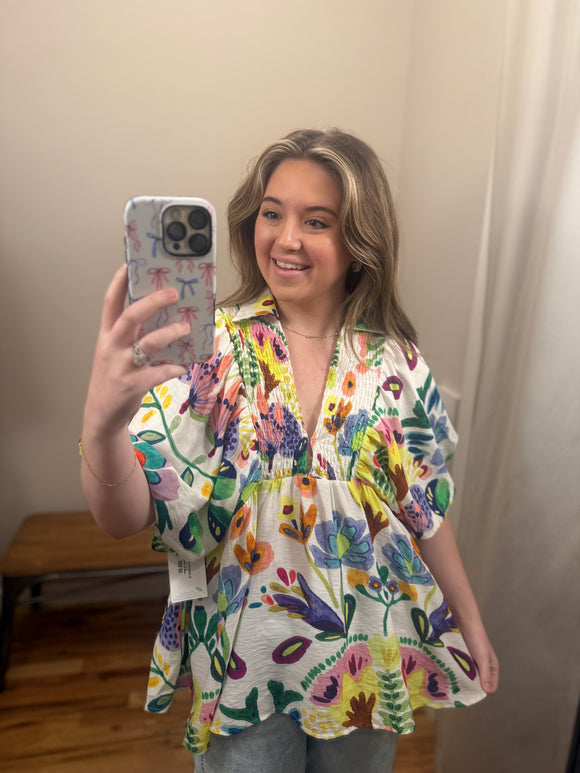 Neon Floral Artwork Top