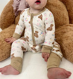 Teddy in Bloom - Zipper Footie Pajamas