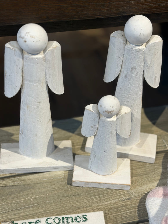 White Wood Angel Sitter - Large