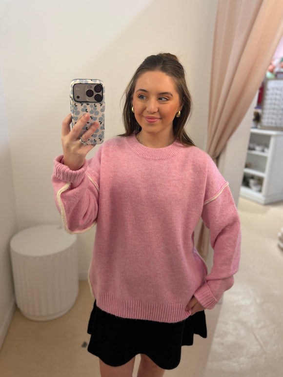 Bubblegum Pink & White Seam Sweater