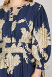 Navy Floral Tiered Midi Dress