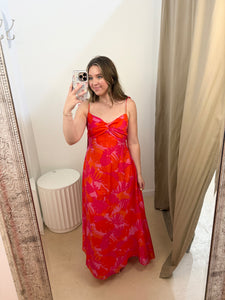Crimson and Orange Twist Front Midi