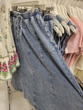Washed Denim Elastic Waist Maxi Skirt