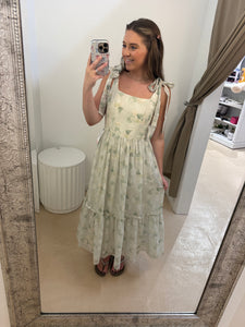 Sage Floral Tie Shoulder Midi Dress